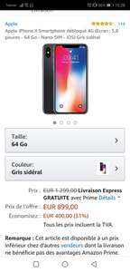 iPhone X -10% Amazon.fr (PRIME)
