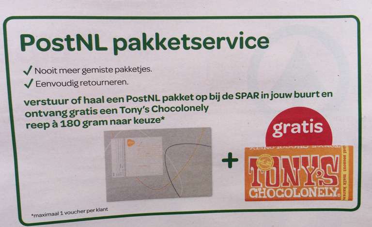 Gratis Tony’s Chocolonely bij Spar supermarkt