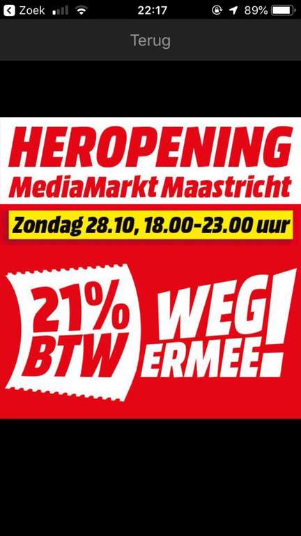 Heropening MediaMarkt Maastricht - bijna alles 21% BTW Weg Ermee korting