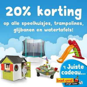 20% korting op alle speelhuisjes, trampolines, glijbanen en watertafels @ Bart Smit