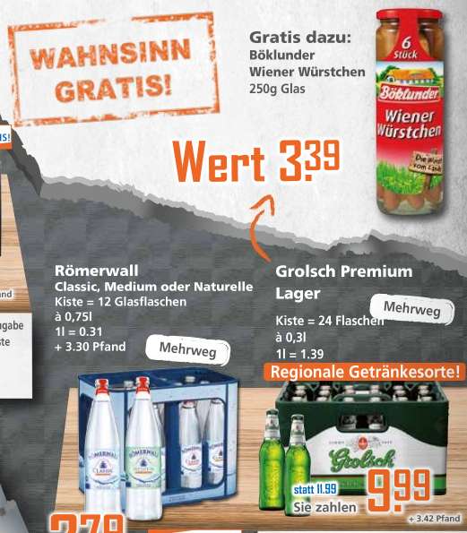 [Grensdeal] Krat Grolsch 24x0,30l voor €9,51 + gratis pot Wiener Würstchen bij K+K (Duitsland)