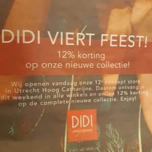 12% korting op nieuwe collectie online en in winkels @ DIDI