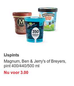 Bij Emté supermarkt: Magnum, Ben & Jerry's of Breyers, pint 400/440/500 ml nu voor €3