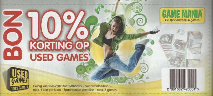 Bon voor 10% korting op max. 5 used games @ Game Mania