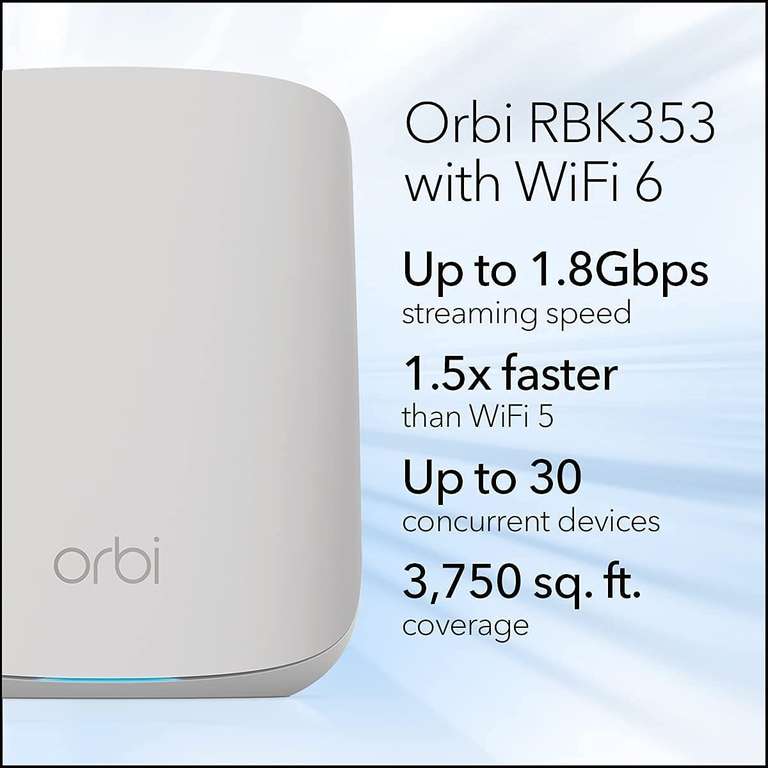 Netgear Mesh router systeem met 3 wifi punten WiFi 6/WPA3/1,8 Ghz Mesh Orbi (RBK353)