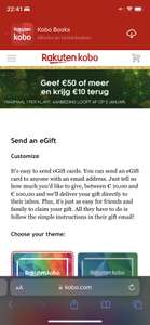Kobo €10 giftcard cadeau bij aanschaf van €50 giftcard.