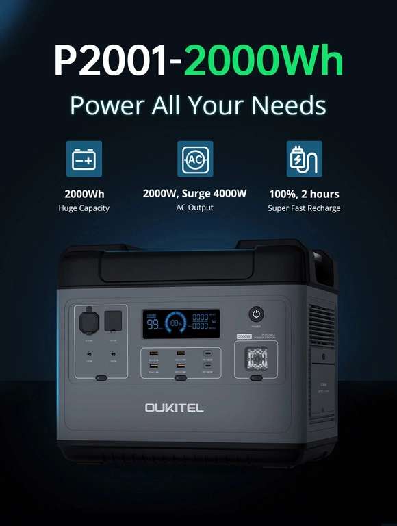 OUKITEL P2001 power station / solar generator 2000W voor €989,64 @ Geekbuying