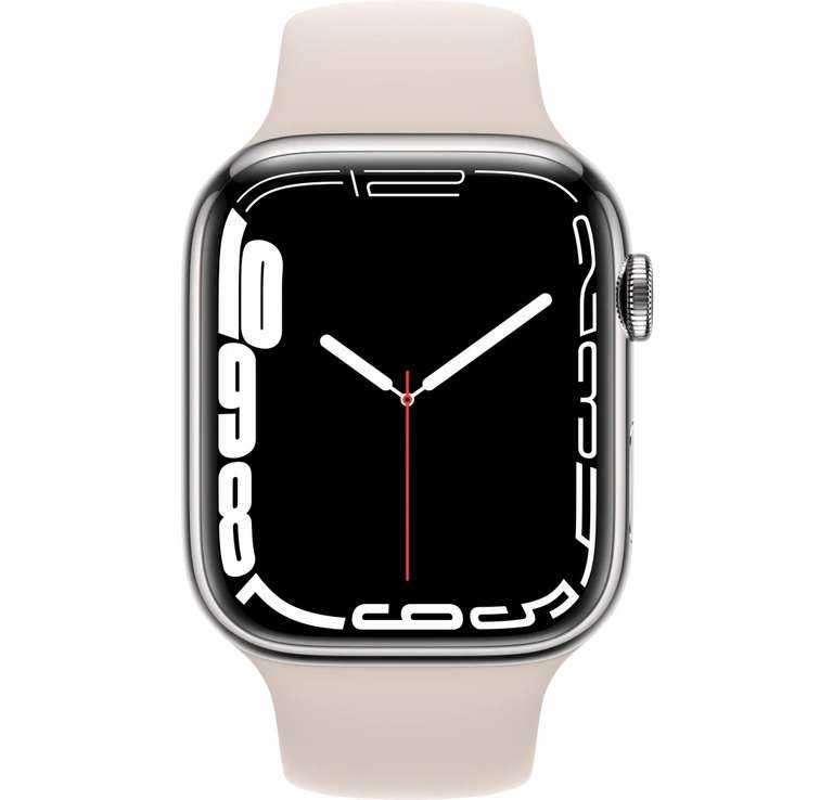 Apple Watch Series 7 2021 (Zilver RVS, GPS + 4G, 41mm) met Sterrenlicht sportbandje