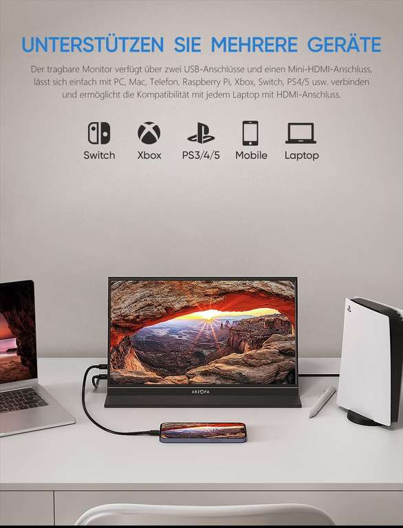 Arzopa portable monitor 15,6" S1 table USB-C, met voucher voor 96,84 euro