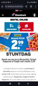 Medium pizza (Margaritha, Funghi of Perfect Pepperoni) €2,99 bij afhalen @ Domino's