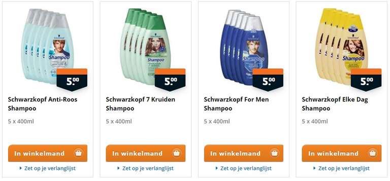 Schwarzkopf shampoo 5-pak (400 ml): €5