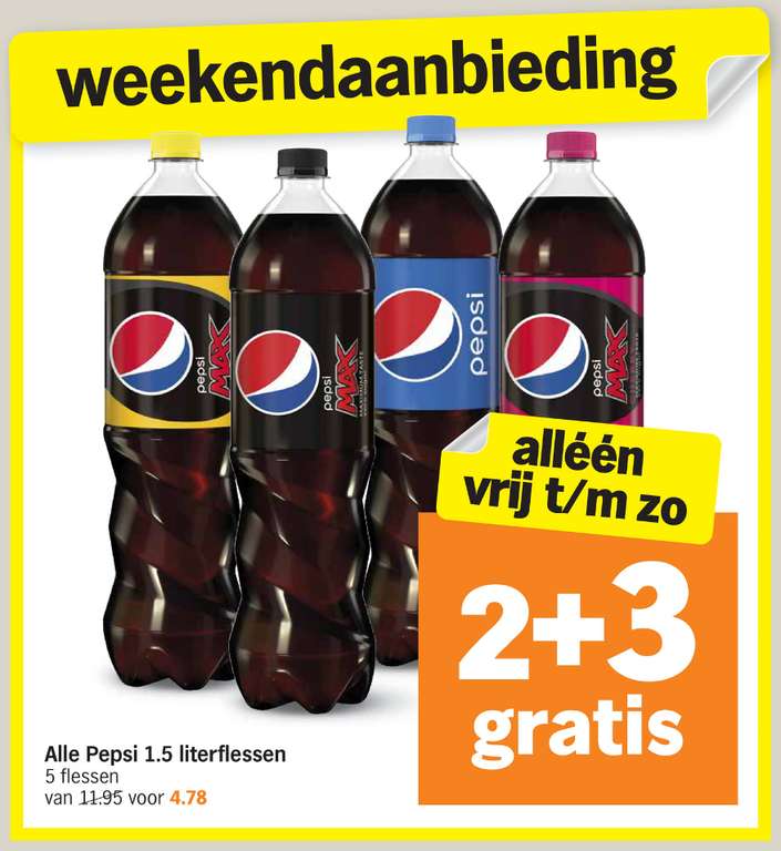 AH Alle Pepsi 1,5 literflessen 2+3 gratis (weekendaanbieding)