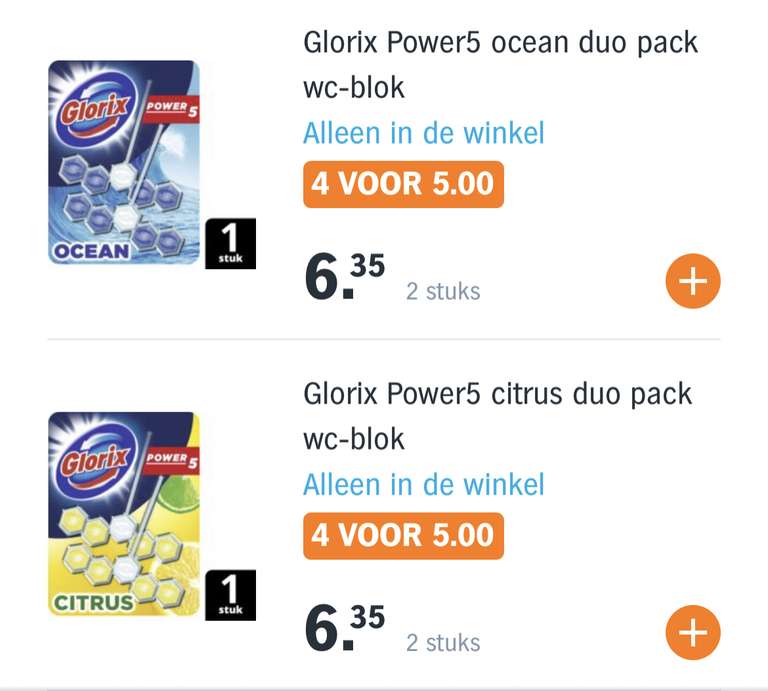 Glorix Power5 duo pack, 4 voor 5 euro