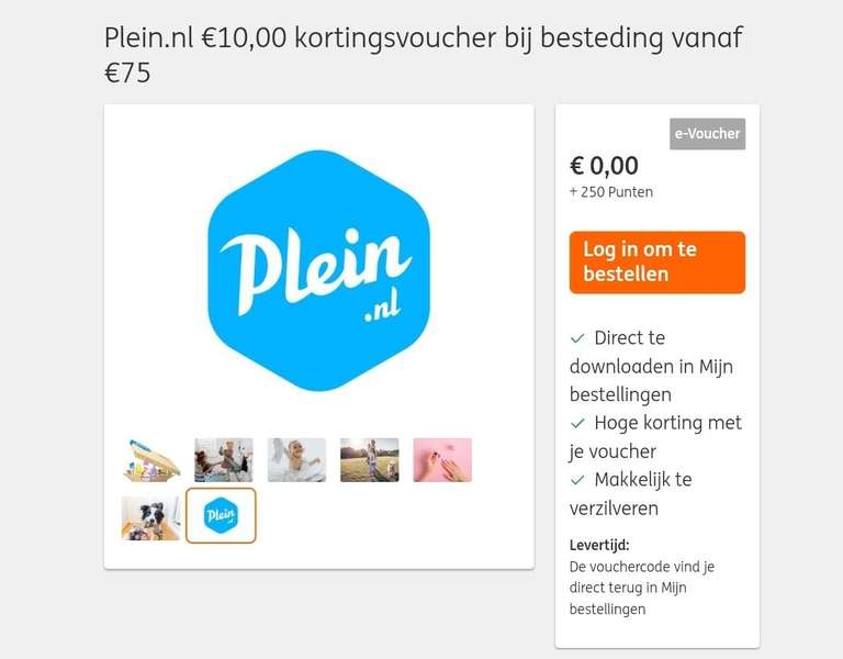 Plein.nl €10,00 kortingsvoucher bij besteding vanaf €75 ( 250 ING punten )