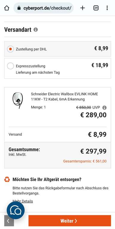 [Grensdeal] Schneider Electric Wallbox EVLINK HOME 11KW - T2 Kabel, 6mA