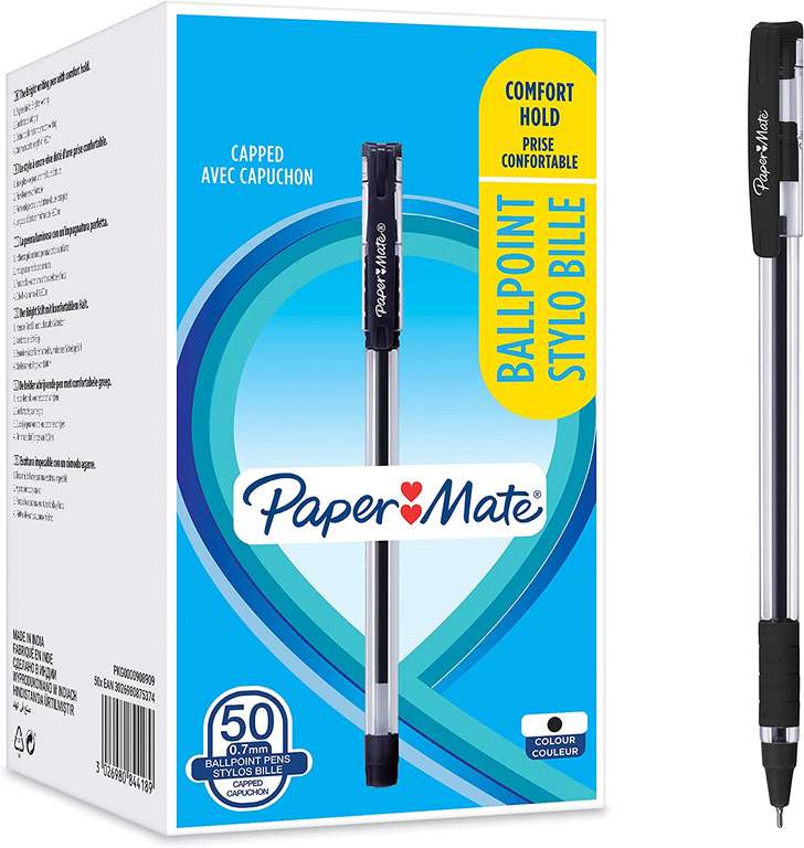 50 Paper Mate balpennen in 1 kleur (zwart), Amazon prime aanbieding.
