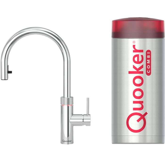 Quooker Flex, koud, warm en kokend-water-kraan met uittrekbare perlator (chroom) (COMBI+ reservoir 22+XCHR)