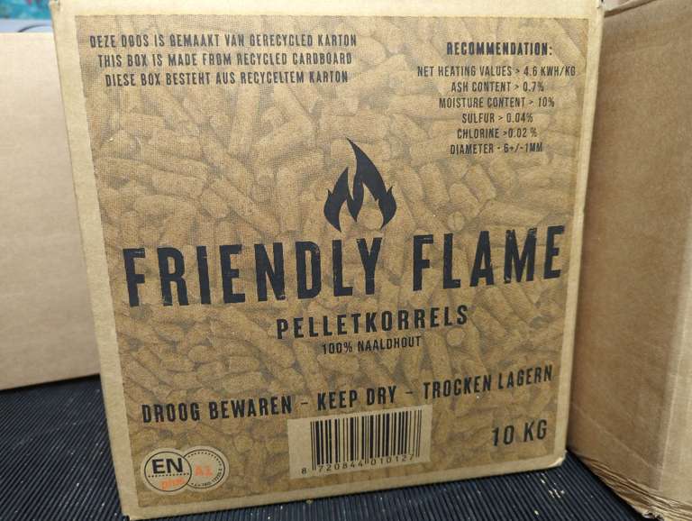 Pellets tbv kachel - friendly flame - Hornbach - 10kg doos - witte pellets