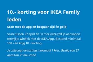 €10 korting voor Family Members als je de app gebruikt (Vanaf €100) bij Ikea