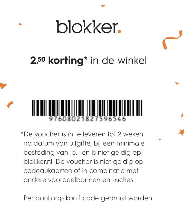 Minimaal €2,50 korting "winnen" bij Blokker (voor in de winkel)