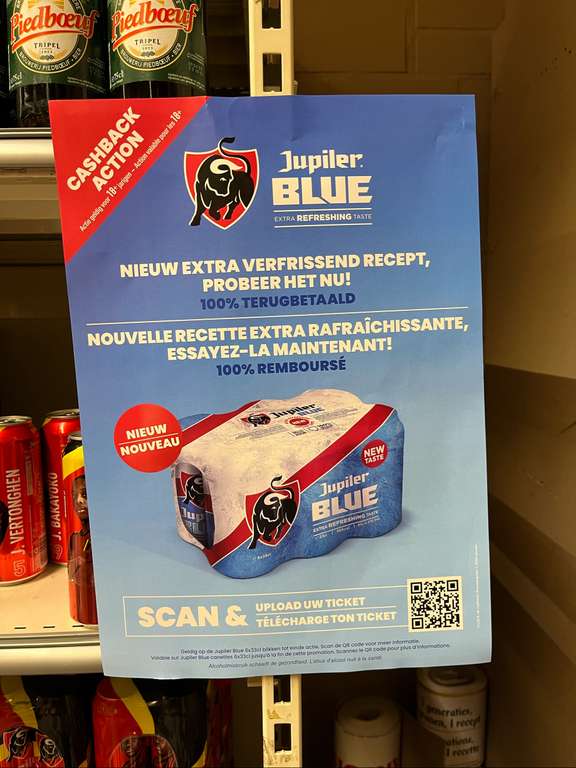 Jupiler blue 100% terugbetaald in Belgie