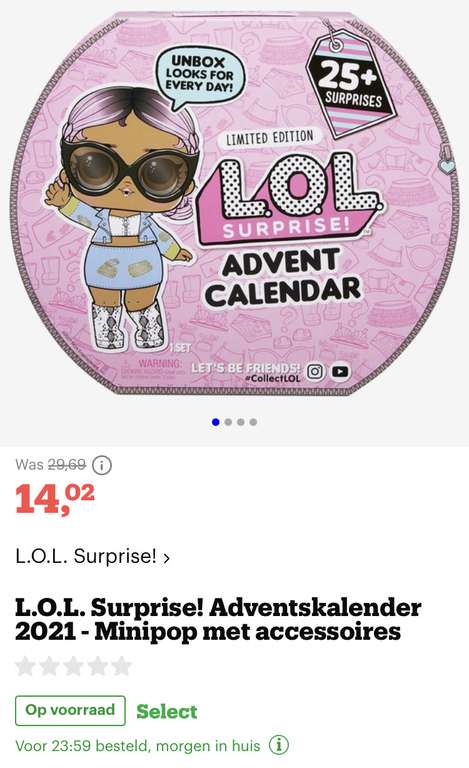 [bol.com] L.O.L. Surprise! Adventskalender 2021 - Minipop met accessoires €11,22