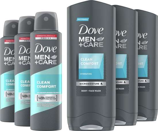 Dove Men+Care Clean Comfort - 3 x Anti-transpirant Deodorant en 3 x Douchegel - Voordeelverpakking