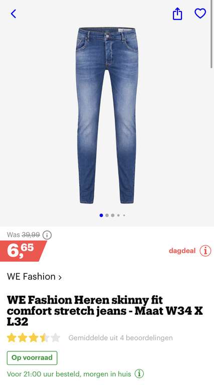 [bol.com] WE Fashion Heren skinny fit comfort stretch jeans - Maat W34 X L32 €6,65. Zie beschrijving maten