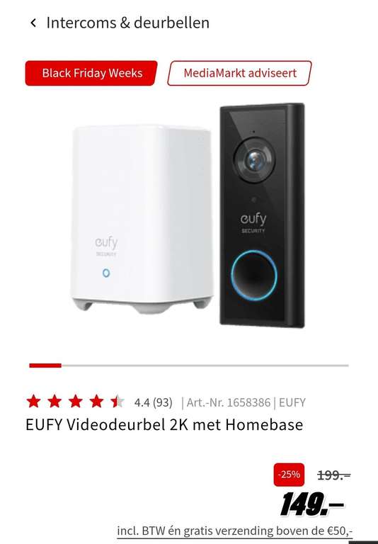 EUFY Videodeurbel 2K met Homebase