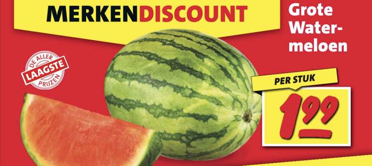 Grote watermeloen per stuk € 1,99