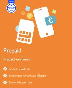 Prepaid esim-kaart met €7,50 beltegoed bij Simyo, voor €2,50 (na cashback)