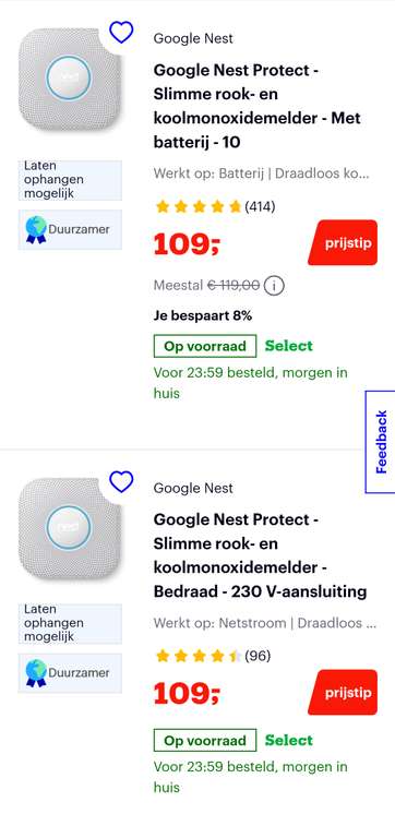 Google Nest Protect V2 bedraad of batterij