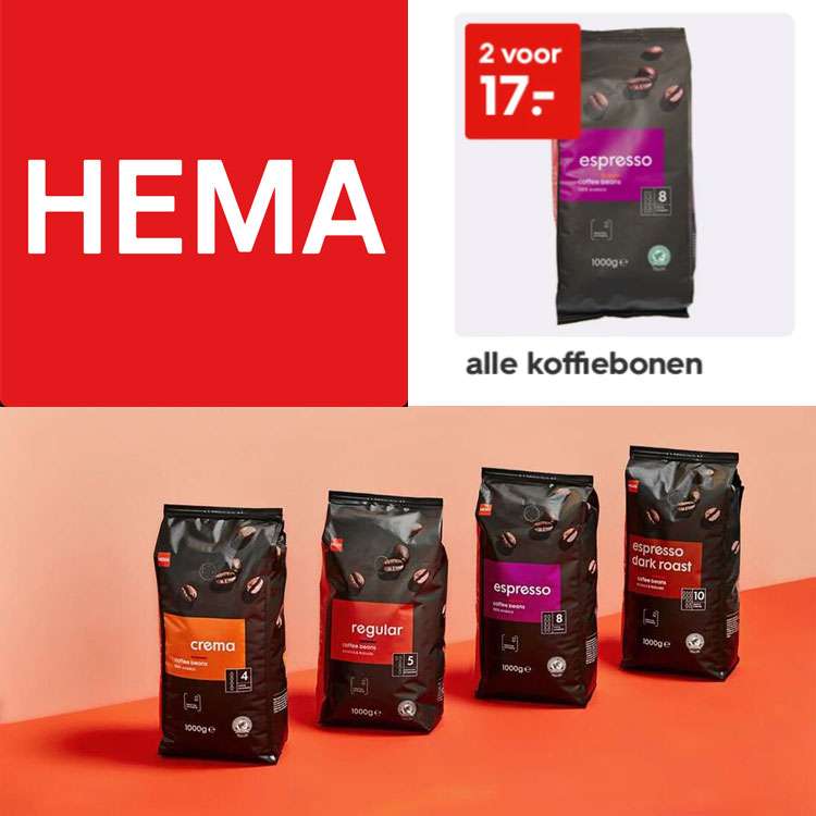 HEMA: 2x 1KG koffiebonen €17