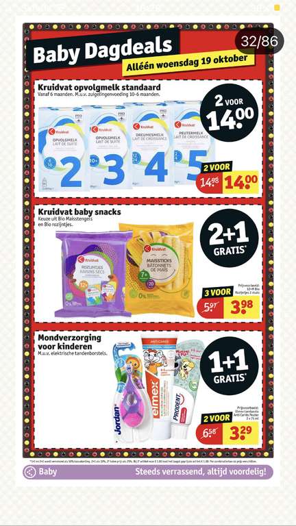 Woe 19-10 baby dagdeals bij Kruidvat: o.a. Zwitsal 1+1 gratis & Robijn wasmiddel t.w.v. €12,29 cadeau