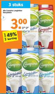 Campina Langlekker, Literpakken per 3 stuks, € 1,- p/st @ Albert Heijn
