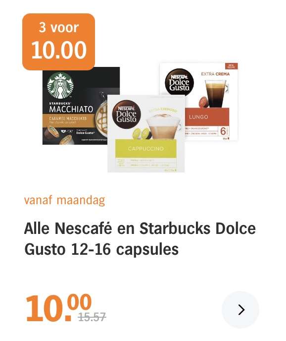 [Albert Heijn] Nescafé & Starbucks Dolce Gusto (12-16 stuks), 3 pakken voor 10 €