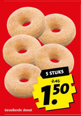 5 gesuikerde donuts voor 1,50 @boni