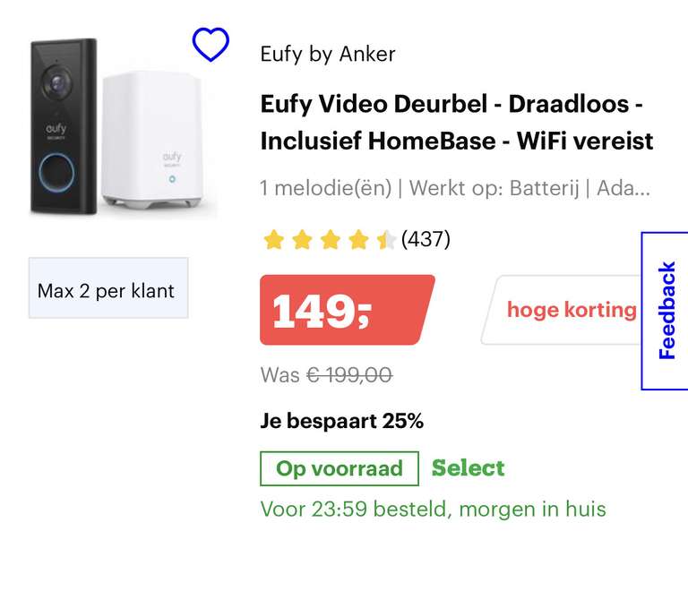 Eufy Video Deurbel 2K - Inclusief HomeBase