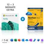 Microsoft 365 Family 15 maanden (6 gebruikers) + Norton 360 Deluxe of McAfee