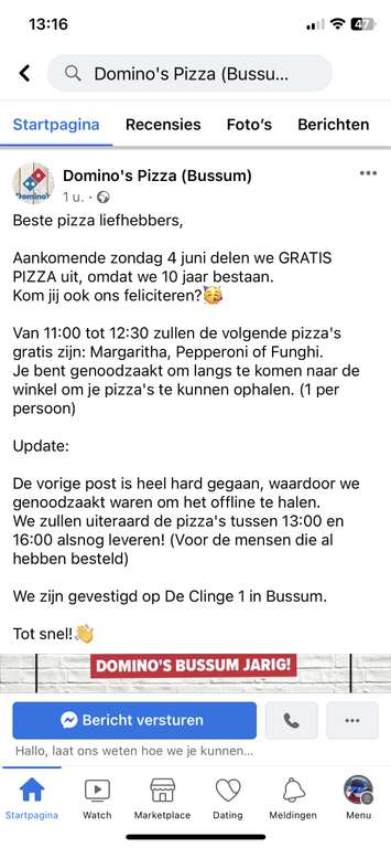 Gratis pizza Domino: Bussum