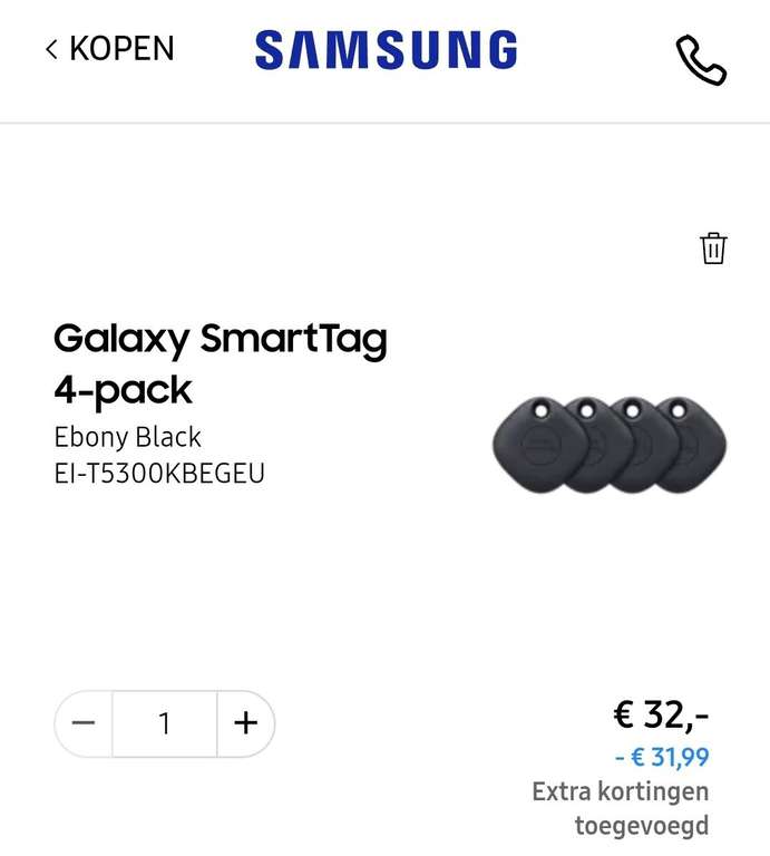 Samsung Galaxy SmartTag 4 pack (50% korting) (Zwart 4-pack weer voorradig)