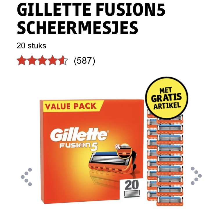 Gillette fusion scheermesjes 20 stuks + cadeaukaart twv 25€