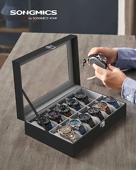 SONGMICS Horlogebox met 12 vakken en glazen deksel voor €16,79 @ Amazon NL