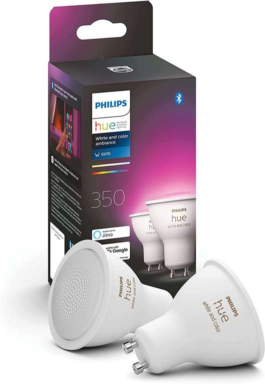 Philips Hue Spot 2-Pack - GU10 - Duurzame LED Verlichting - Smart Lamp - Wit en Gekleurd Licht