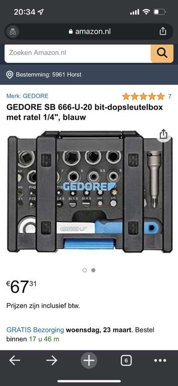 GEDORE SB 666-U-20 bit-dopsleutelbox met ratel 1/4"