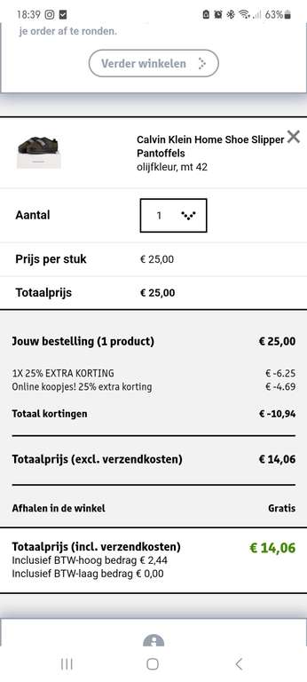 Calvin Klein pantoffels 25% met extra 25% korting voor €14,06 !!!