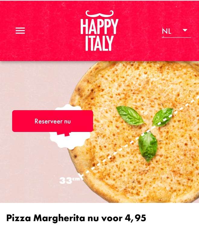 Pizza Margherita voor 4,95, Happy Italy (ook take away)