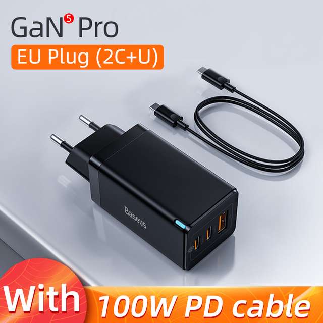 Baseus GaN5 Pro Snellader 65W PD 3.0 + 100W USB-C Kabel 1m voor €21,15 @ AliExpress