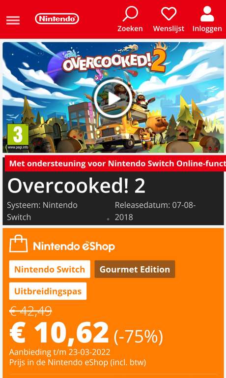 Overcooked 2 Gourmet edition voor Nintendo Switch