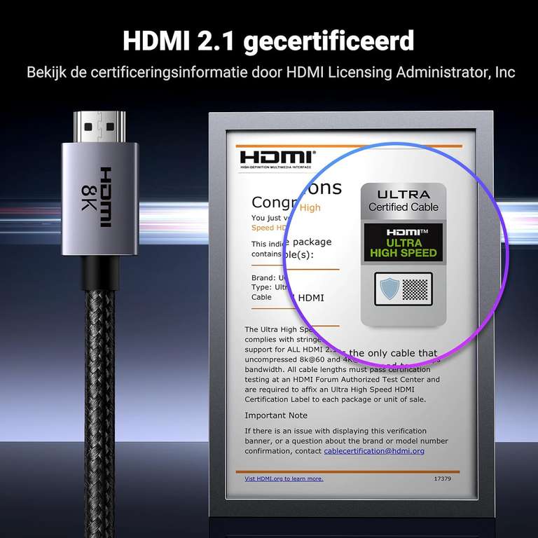 UGREEN HDMI 2.1 Kabel 8K kabel (tot 48Gbps) - 2 meter voor €13,39 @ Amazon NL